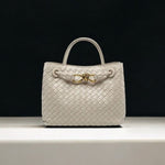 Elegant Woven Leather Tote – Medium Structured Handbag for Daily Use - in Cream | Arvea Bags