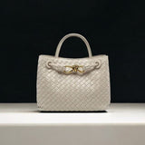 Elegant Woven Leather Tote – Medium Structured Handbag for Daily Use - in Cream | Arvea Bags