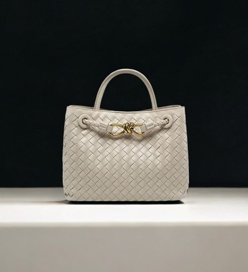Elegant Woven Leather Tote – Medium Structured Handbag for Daily Use - in Cream | Arvea Bags