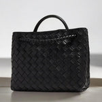 Elegant Woven Leather Tote – Medium Structured Handbag for Daily Use - in Cream | Arvea Bags