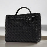 Elegant Woven Leather Tote – Medium Structured Handbag for Daily Use - in Cream | Arvea Bags
