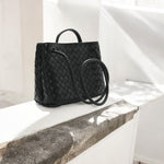 Elegant Woven Leather Tote – Medium Structured Handbag for Daily Use - in Cream | Arvea Bags