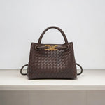 Elegant Woven Leather Tote – Medium Structured Handbag for Daily Use - in Dark Brown | Arvea Bags