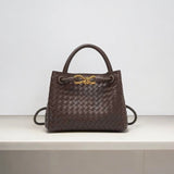 Elegant Woven Leather Tote – Medium Structured Handbag for Daily Use - in Dark Brown | Arvea Bags