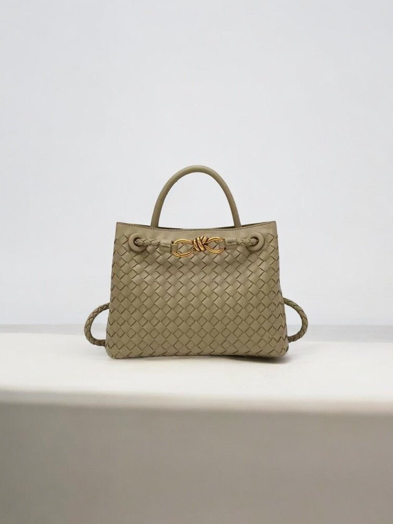 Elegant Woven Leather Tote – Medium Structured Handbag for Daily Use - in Taupe | Arvea Bags
