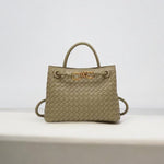 Elegant Woven Leather Tote – Medium Structured Handbag for Daily Use - in Taupe | Arvea Bags