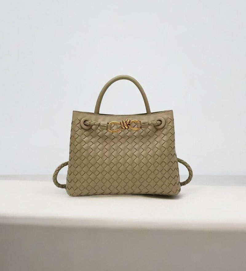 Elegant Woven Leather Tote – Medium Structured Handbag for Daily Use - in Taupe | Arvea Bags