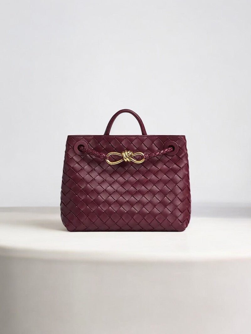 Elegant Woven Leather Tote – Medium Structured Handbag for Daily Use - in Wine Red | Arvea Bags