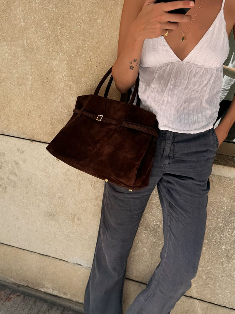 Elena | Brown Suede Handbag – Chic & Sophisticated - in Black | Arvea Bags
