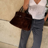 Elena | Brown Suede Handbag – Chic & Sophisticated - in Black | Arvea Bags