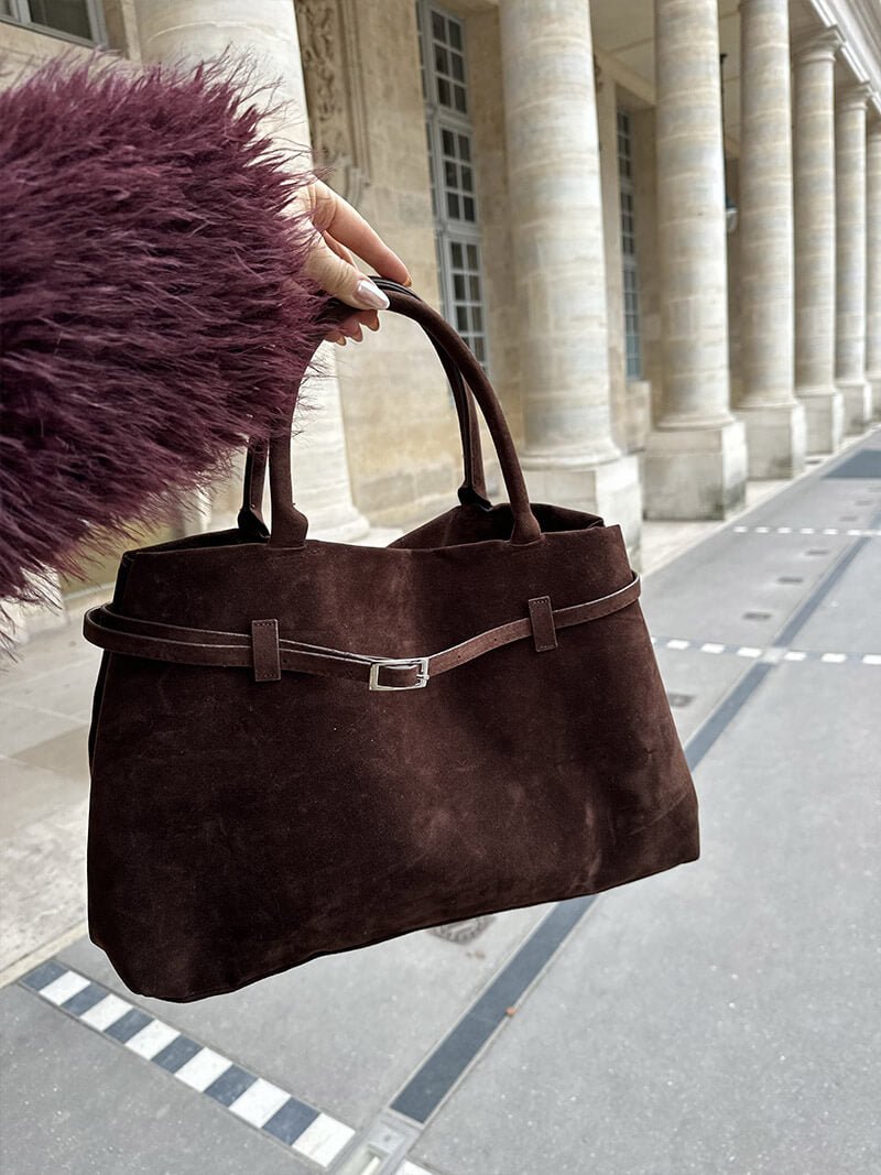 Elena | Brown Suede Handbag – Chic & Sophisticated - in Black | Arvea Bags