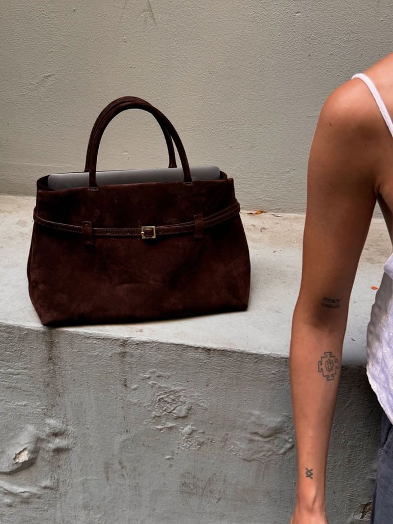Elena | Brown Suede Handbag – Chic & Sophisticated - in Black | Arvea Bags