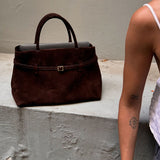 Elena | Brown Suede Handbag – Chic & Sophisticated - in Black | Arvea Bags