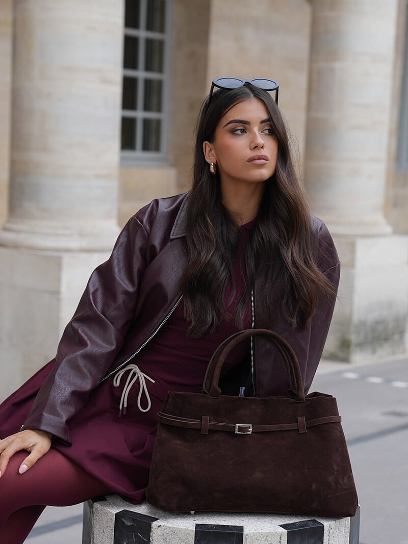 Elena | Brown Suede Handbag – Chic & Sophisticated - in Black | Arvea Bags