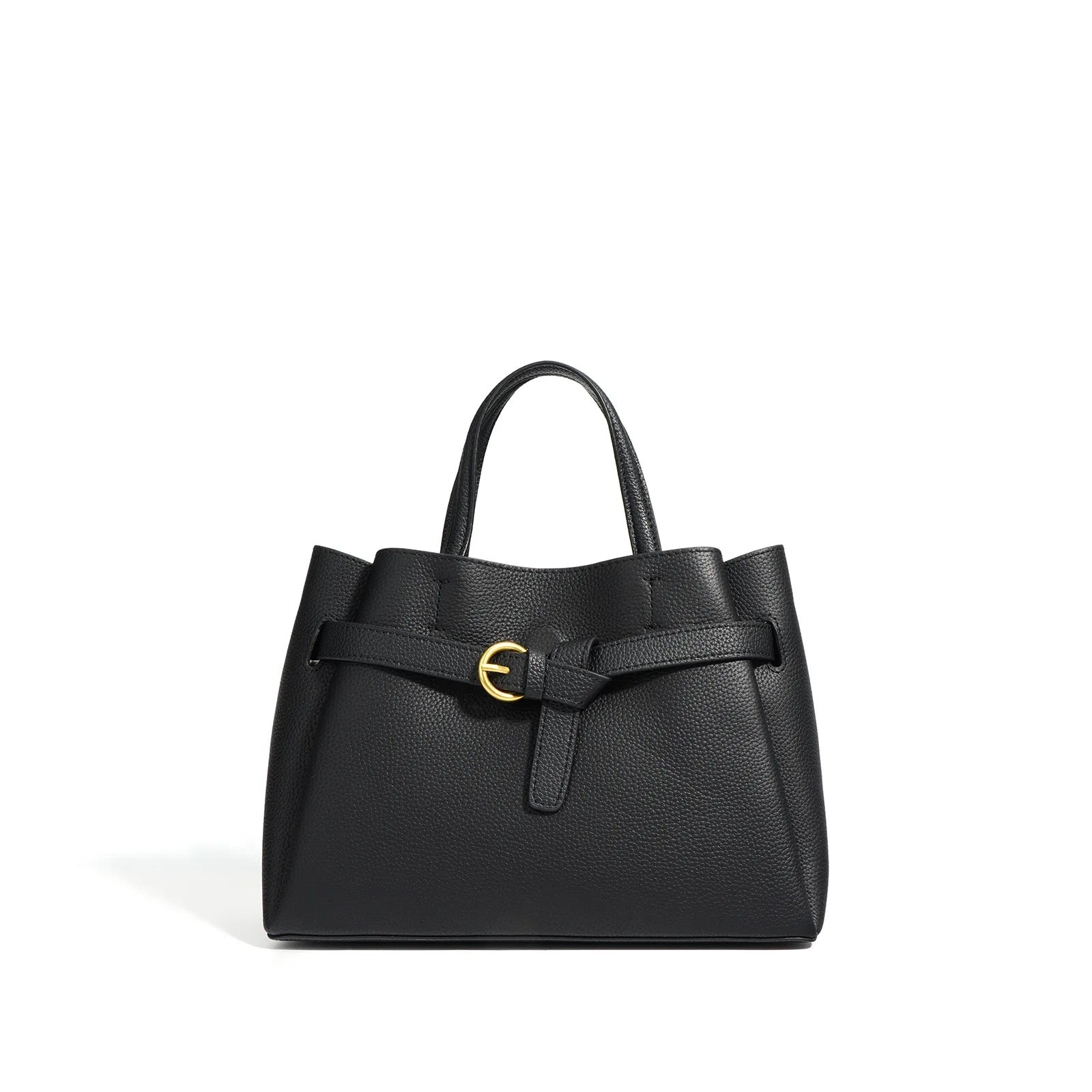 Elena | Elegant Structured Satchel Bag with Buckle Detail - in Black | Arvea Bags