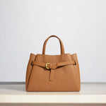 Elena | Elegant Structured Satchel Bag with Buckle Detail - in Caramel | Arvea Bags