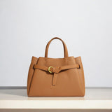 Elena | Elegant Structured Satchel Bag with Buckle Detail - in Caramel | Arvea Bags