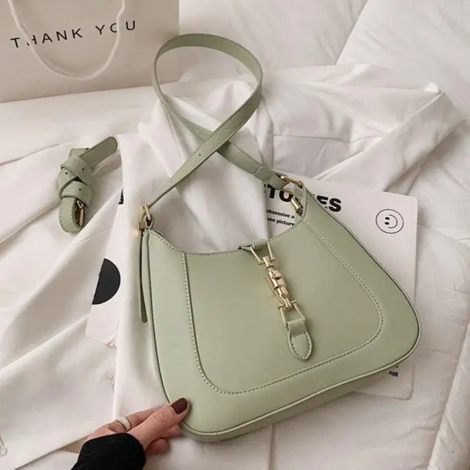 Elena | Luxe Black Leather Shoulder Bag – Classic & Chic - in Olive green | Arvea Bags