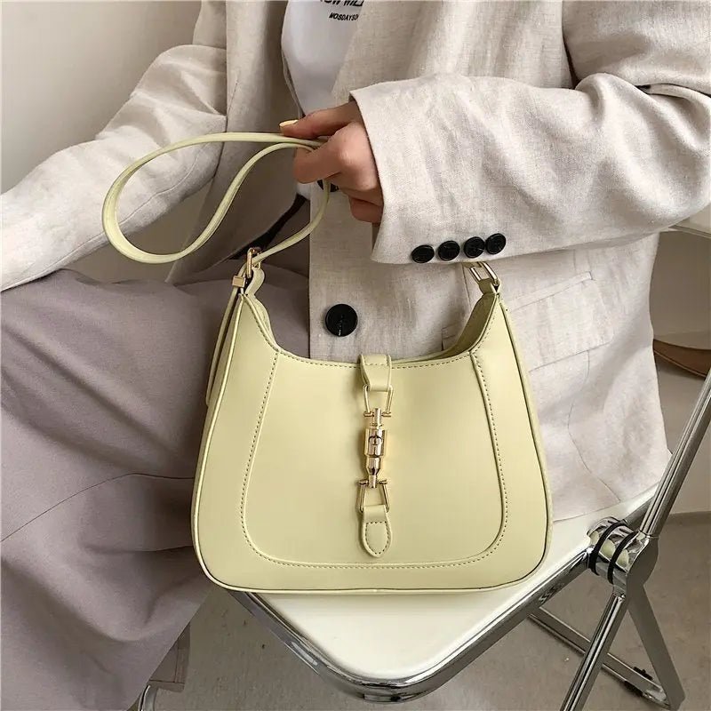 Elena | Luxe Black Leather Shoulder Bag – Classic & Chic - in Yellow | Arvea Bags