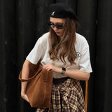 Elise | Luxe Suede Shoulder Bag – Effortless & Chic - in Brown | Arvea Bags