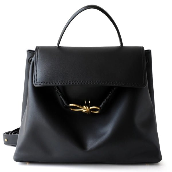 Ella Structured Flap Handbag - Elegant Top Handle with Knot Detail - in Black | Arvea Bags