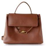 Ella Structured Flap Handbag - Elegant Top Handle with Knot Detail - in Classic Brown | Arvea Bags