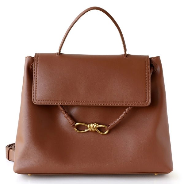 Ella Structured Flap Handbag - Elegant Top Handle with Knot Detail - in Classic Brown | Arvea Bags