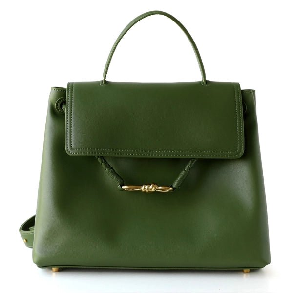 Ella Structured Flap Handbag - Elegant Top Handle with Knot Detail - in Racing Green | Arvea Bags