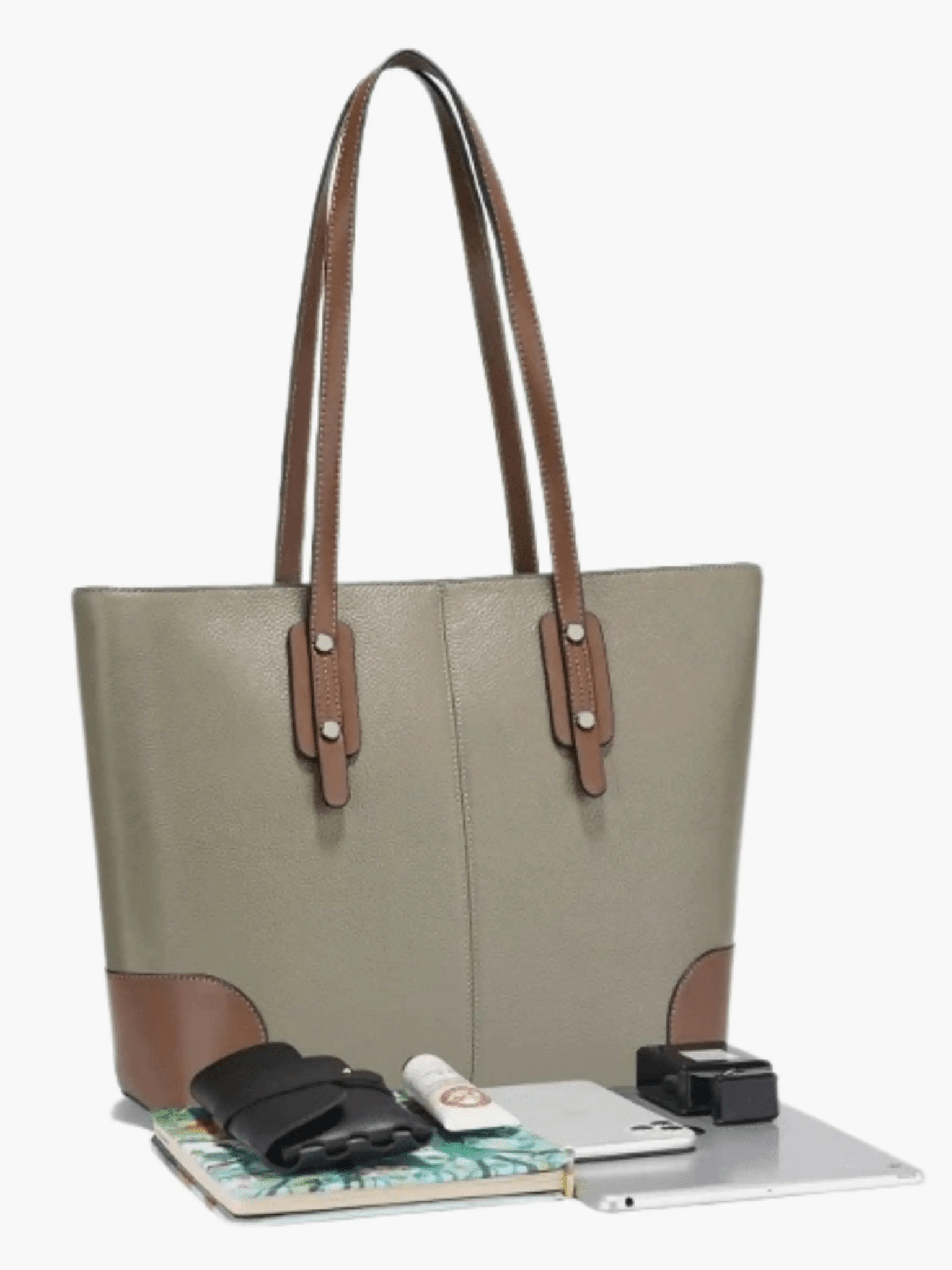 Elma | Classic Two - Tone Tote Bag – Everyday Elegance - in Khaki | Arvea Bags