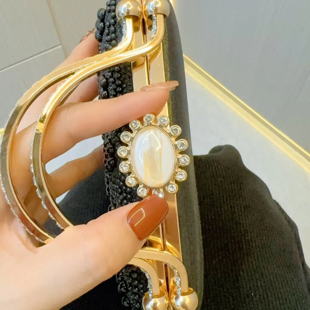 Eloise | Pearl & Crystal Vintage Evening Handbag – Timeless Elegance - in Black | Arvea Bags
