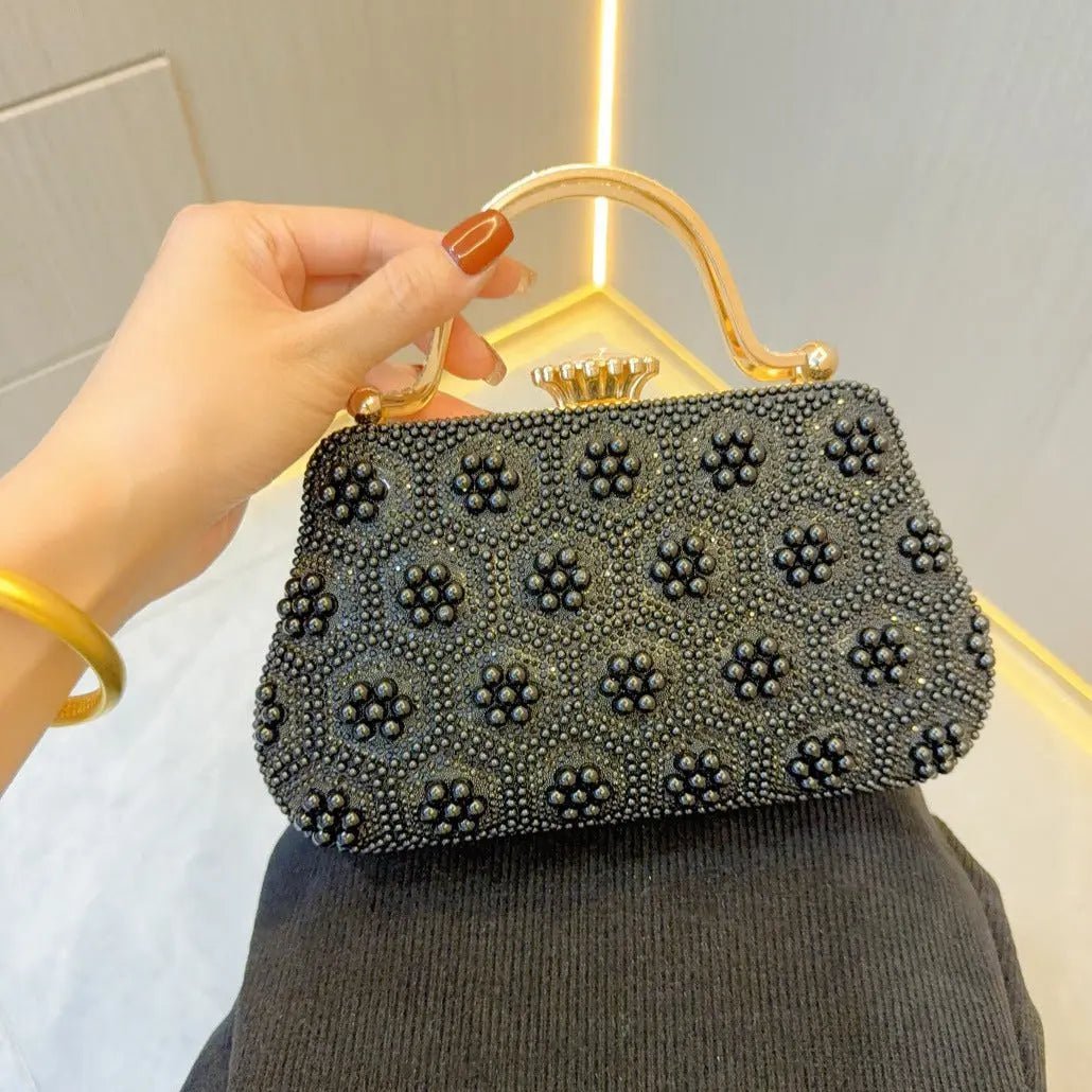 Eloise | Pearl & Crystal Vintage Evening Handbag – Timeless Elegance - in Black | Arvea Bags