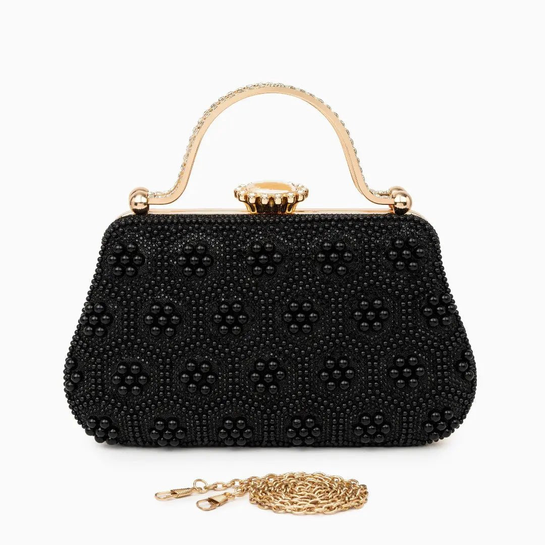 Eloise | Pearl & Crystal Vintage Evening Handbag – Timeless Elegance - in Black | Arvea Bags