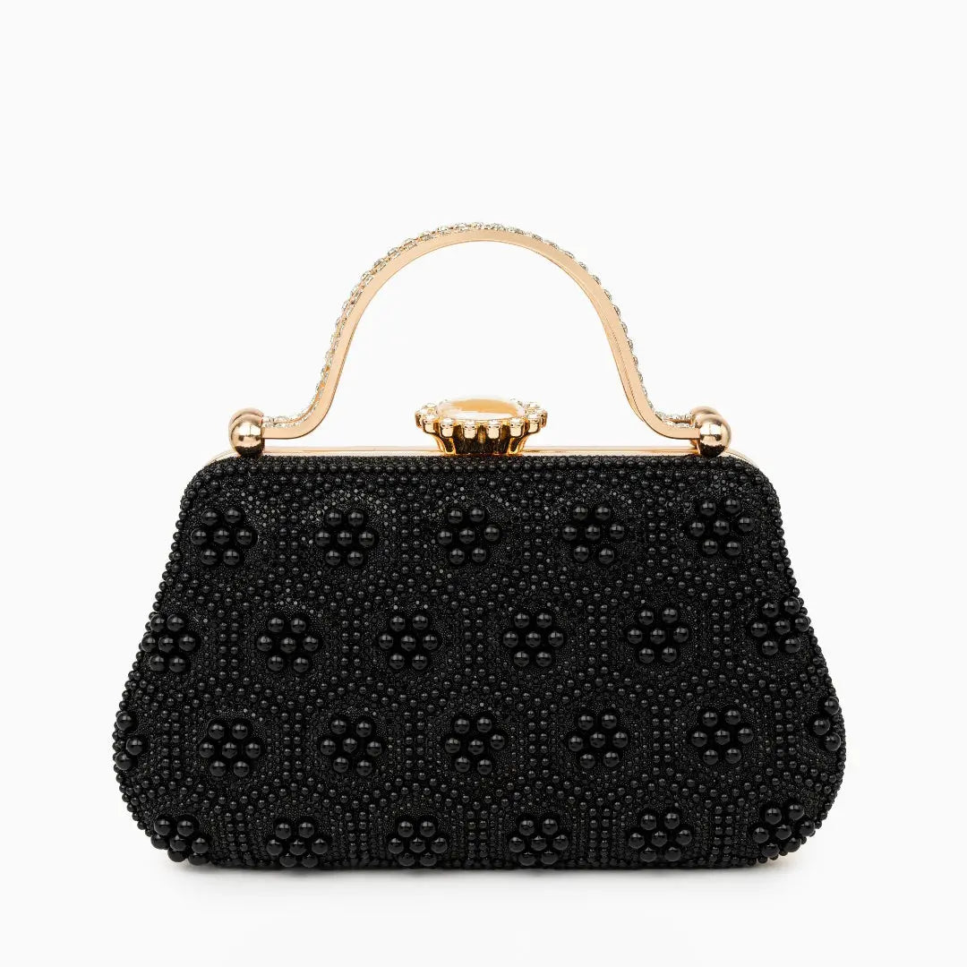 Eloise | Pearl & Crystal Vintage Evening Handbag – Timeless Elegance - in Black | Arvea Bags