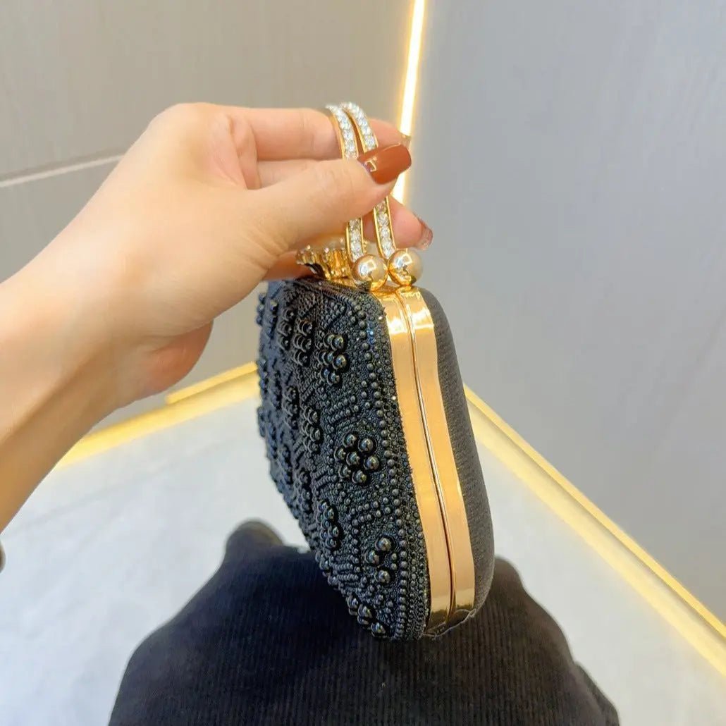 Eloise | Pearl & Crystal Vintage Evening Handbag – Timeless Elegance - in Black | Arvea Bags