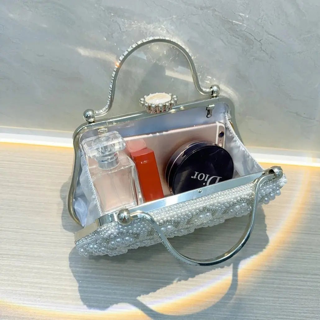 Eloise | Pearl & Crystal Vintage Evening Handbag – Timeless Elegance - in Light Beige | Arvea Bags