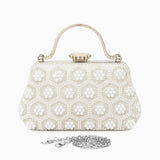 Eloise | Pearl & Crystal Vintage Evening Handbag – Timeless Elegance - in Light Beige | Arvea Bags