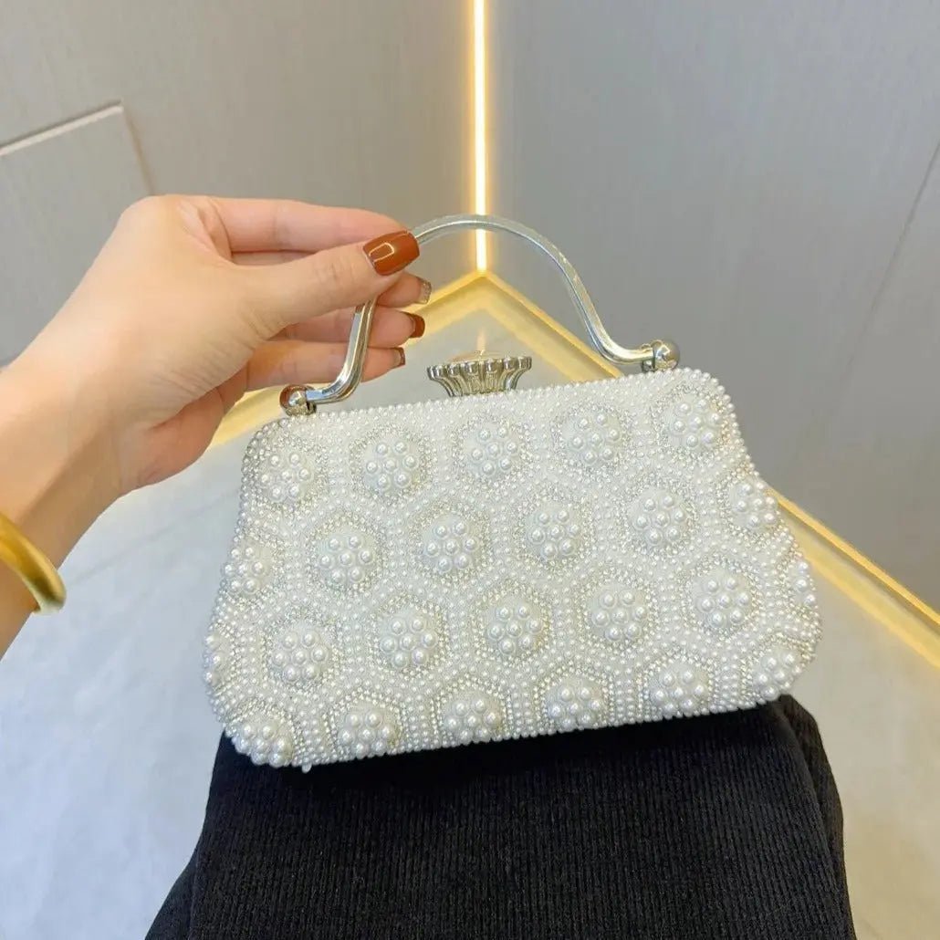 Eloise | Pearl & Crystal Vintage Evening Handbag – Timeless Elegance - in Light Beige | Arvea Bags