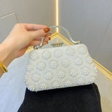 Eloise | Pearl & Crystal Vintage Evening Handbag – Timeless Elegance - in Light Beige | Arvea Bags