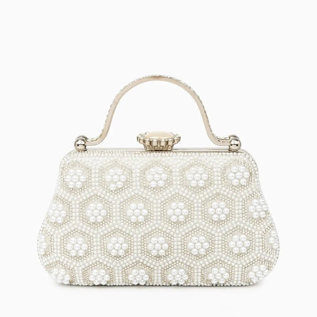 Eloise | Pearl & Crystal Vintage Evening Handbag – Timeless Elegance - in Light Beige | Arvea Bags