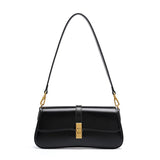 Éloise | Sleek Leather Baguette Bag – Detachable Strap & Gold - Tone Lock - in Black | Arvea Bags