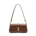 Éloise | Sleek Leather Baguette Bag – Detachable Strap & Gold - Tone Lock - in Brown | Arvea Bags