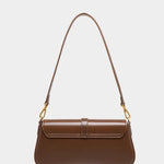 Éloise | Sleek Leather Baguette Bag – Detachable Strap & Gold - Tone Lock - in Brown | Arvea Bags