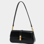 Éloise | Sleek Leather Baguette Bag – Detachable Strap & Gold - Tone Lock - in Brown | Arvea Bags