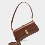 Éloise | Sleek Leather Baguette Bag – Detachable Strap & Gold - Tone Lock - in Brown | Arvea Bags