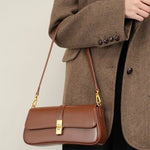 Éloise | Sleek Leather Baguette Bag – Detachable Strap & Gold - Tone Lock - in Burgundy | Arvea Bags