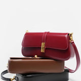 Éloise | Sleek Leather Baguette Bag – Detachable Strap & Gold - Tone Lock - in Burgundy | Arvea Bags