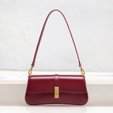 Éloise | Sleek Leather Baguette Bag – Detachable Strap & Gold - Tone Lock - in Burgundy | Arvea Bags