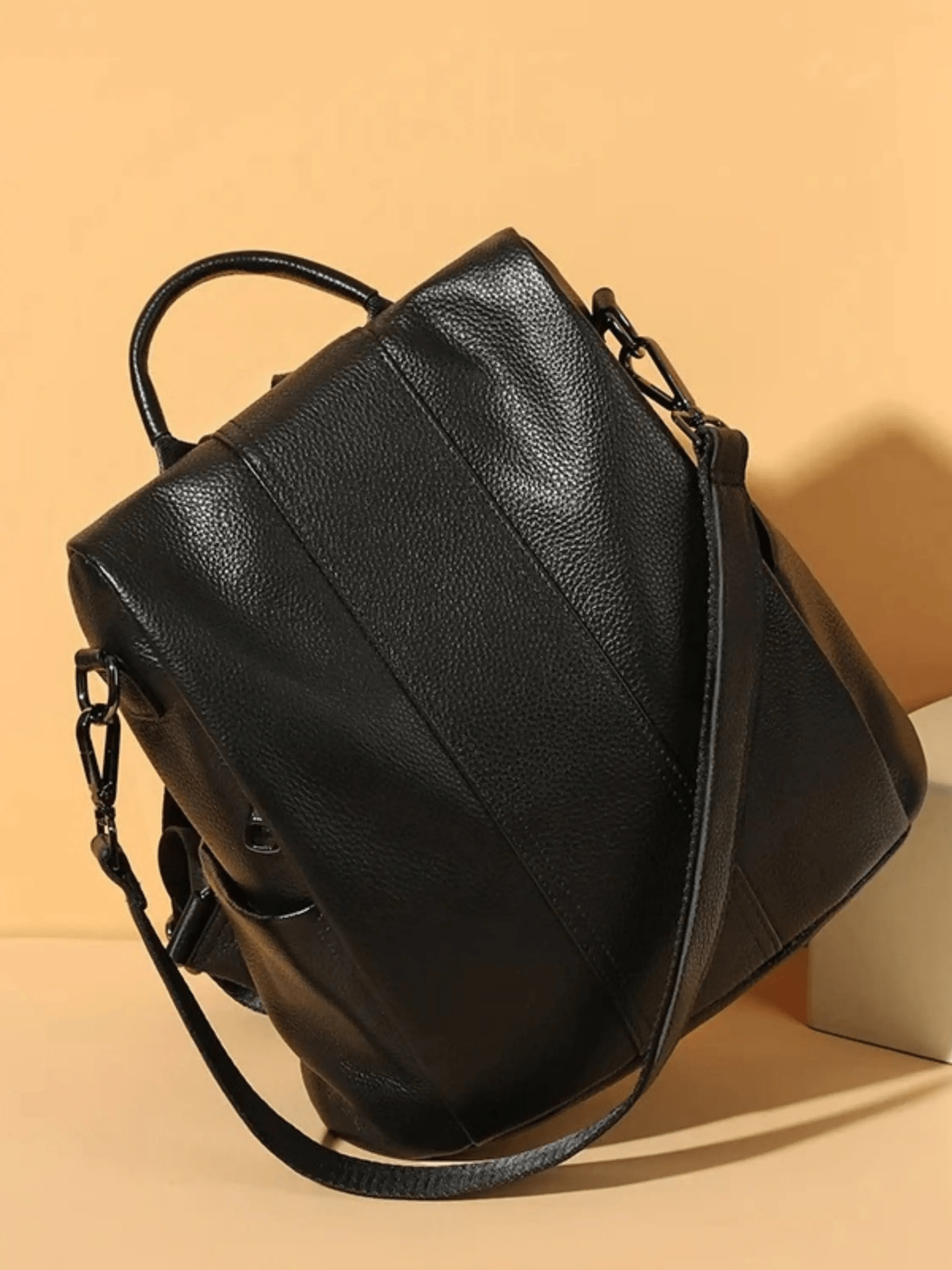 Elthia | Classic Black Convertible Leather Backpack – Timeless & Versatile - in Black | Arvea Bags