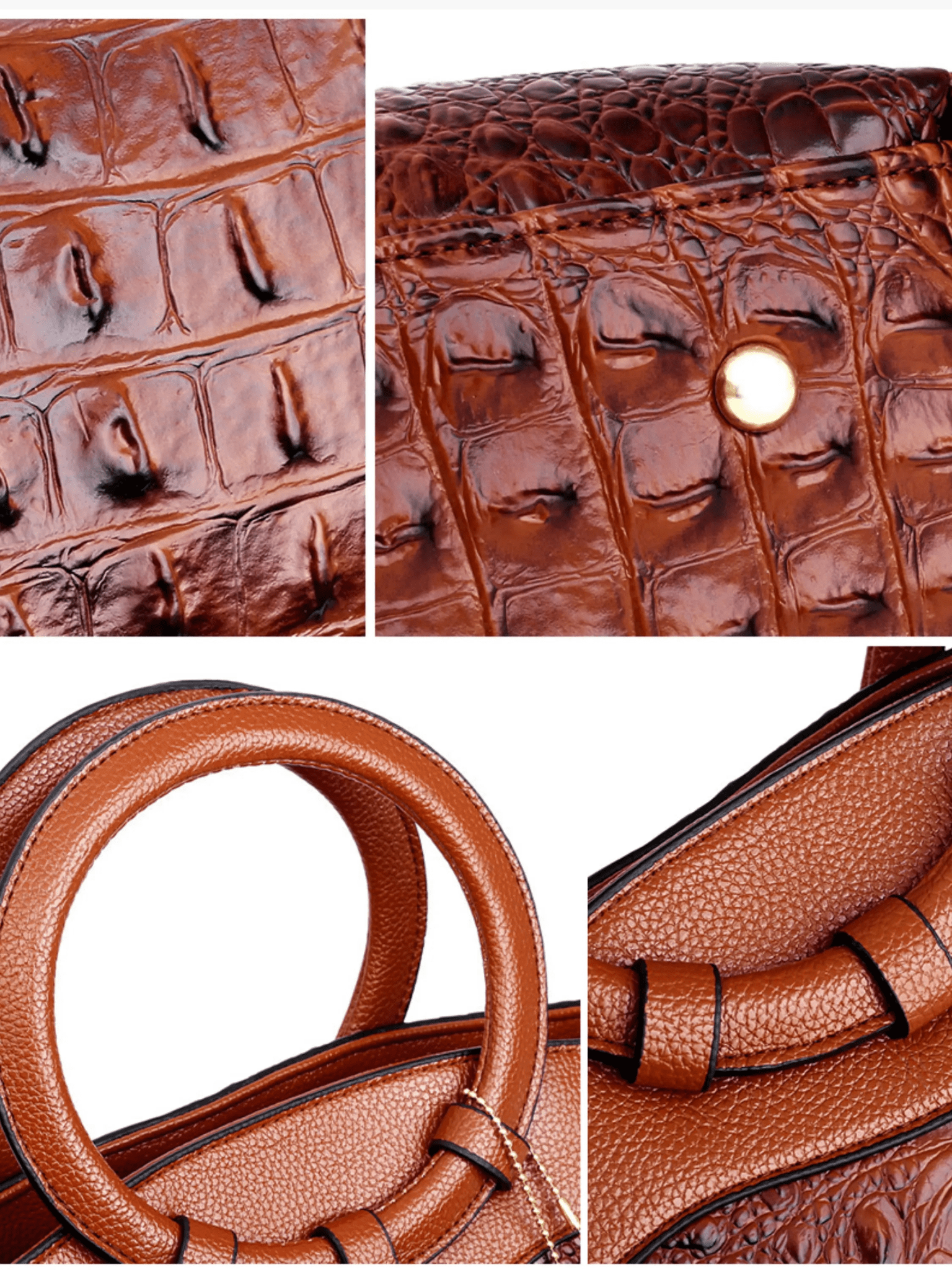 Elyndra | Brown Croc - Embossed Leather Handbag – Bold & Luxurious - in Black | Arvea Bags
