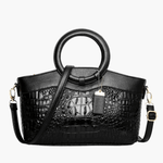 Elyndra | Brown Croc - Embossed Leather Handbag – Bold & Luxurious - in Black | Arvea Bags
